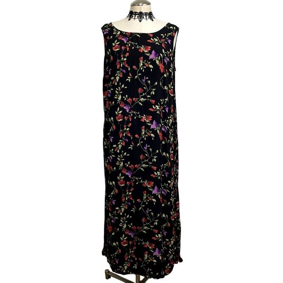 Vintage 90's Uniform Floral Gothic Grunge Whimsygoth Maxi Dress - Picture 1 of 13